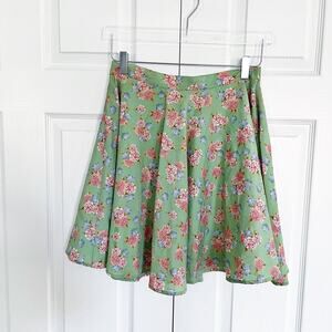 Moon Collection Green Floral Skater Skirt